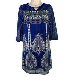 Ally B Navy Floral Geometric Shift Tunic Dress Lined Back Zip Girls Size 16